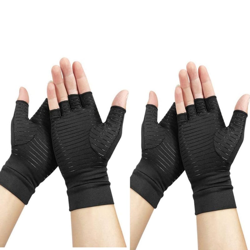 Jesata Copper Compression Arthritis Gloves | Fingerless Arthritis Gloves| Rheumatoid Osteoarthritis Wrist Support | Copper Infused Gloves for Pain Relief, Swelling & Carpal Tunnel 2Pairs (S)